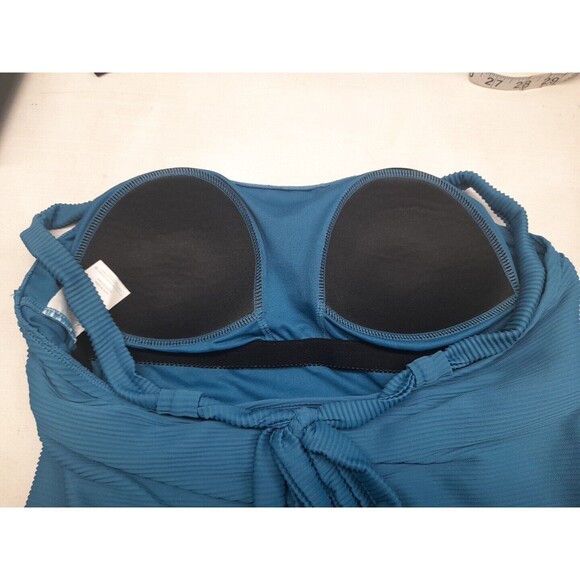 KONA SOL SWIMSUIT ONE PIECE SQUARE NECK RIBBED WOMENS TEAL BLUE L - Picture 6 of 10